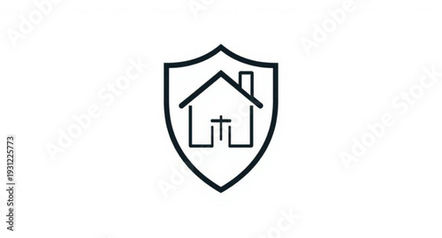 3d vector illustration of a shield with sword icon on a residential house roof for a real estate business website homepage button symbol