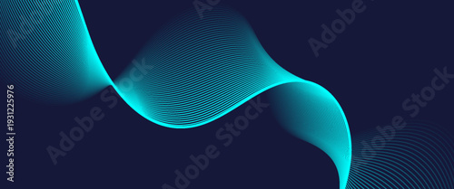 sleek cyan digital wave background featuring fine parallel lines on a dark navy base. sophisticated dark vector background featuring luminous turquoise parallel lines in a fluid, energetic wave.