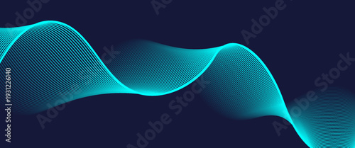 sleek cyan digital wave background featuring fine parallel lines on a dark navy base. sophisticated dark vector background featuring luminous turquoise parallel lines in a fluid, energetic wave.