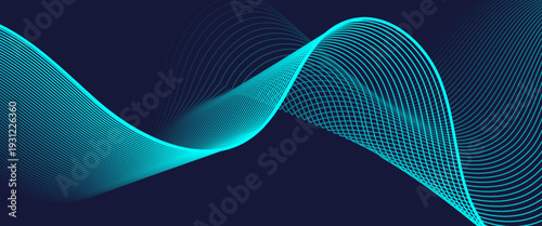 sleek cyan digital wave background featuring fine parallel lines on a dark navy base. sophisticated dark vector background featuring luminous turquoise parallel lines in a fluid, energetic wave.