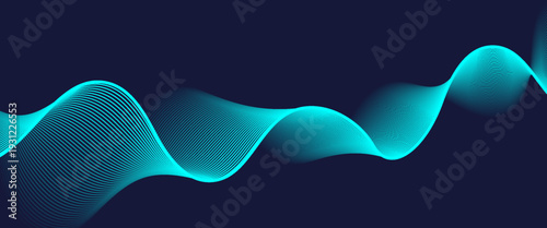 sleek cyan digital wave background featuring fine parallel lines on a dark navy base. sophisticated dark vector background featuring luminous turquoise parallel lines in a fluid, energetic wave.