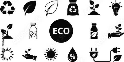 Eco friendly icons and sustainable living symbols