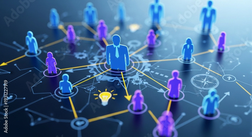 Abstract network of connected people icons representing social connections and business.