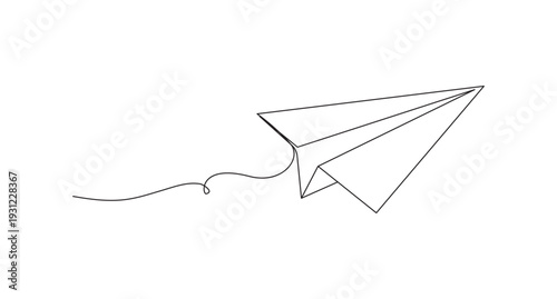 Paper plane continuous one line art drawing of design, Paper plane continues one line drawing in a minimal style isolated outline vector illustration