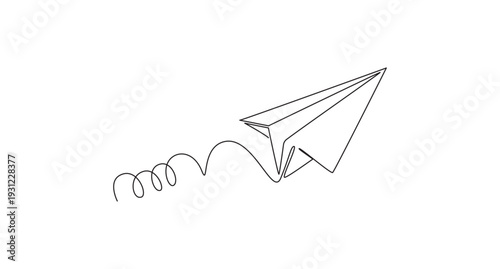 Paper plane continuous one line art drawing of design, Paper plane continues one line drawing in a minimal style isolated outline vector illustration