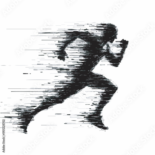 Dynamic abstract illustration of a sprinter in motion, conveying speed and athleticism with a fragmented, energetic effect