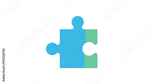 Blue and green puzzle piece on white background, teamwork concept