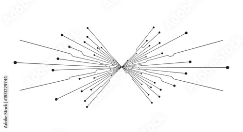 Minimalist abstract illustration of radiating lines and dots, resembling a circuit board pattern