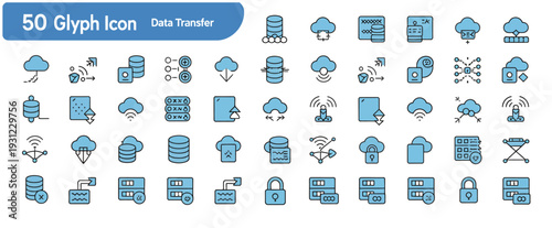 Data transfer and cloud icons for digital storage