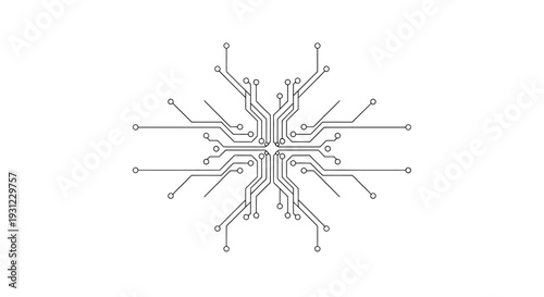 Abstract technology circuit pattern spreading from the center on a white background, high-tech concept