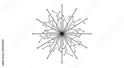 Abstract Digital Network Illustration Expanding Circuitry Pattern Radiating from a Central Node, Symbolizing Connectivity, Innovation, and Data Flow