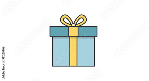 Gift Box with Yellow Ribbon and Bow, Simple Flat Design