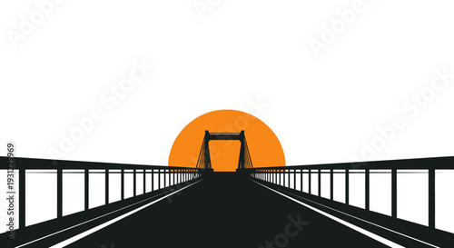 Bridge Silhouette at Sunset with Orange Sun