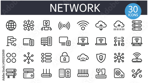 Network icons for data and technology infrastructure