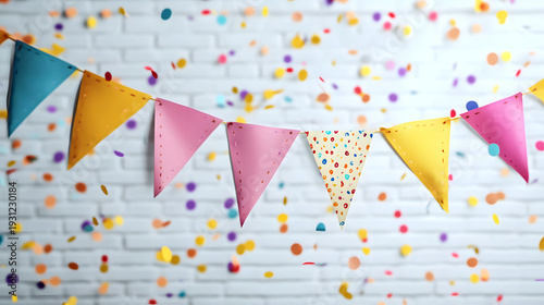Illustration of a happy birthday cake, sharp image with a blurred background.