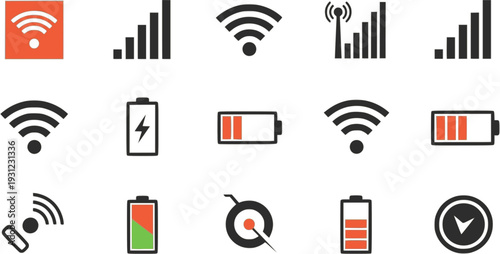 Flat icon signal and battery icons set