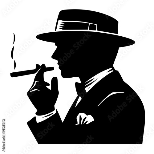 Man with hat and smoke , vector illustration of a Man with hat and smoke , silhouette of a Man with hat and smoke 