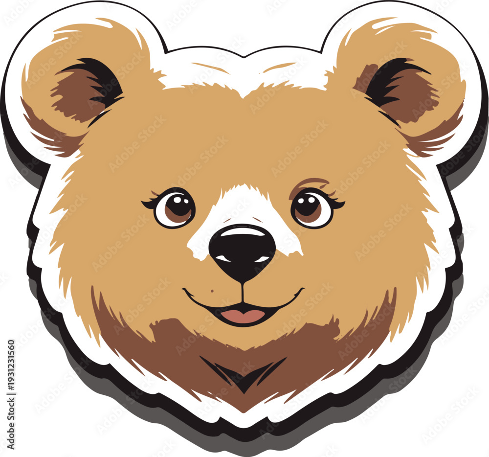 Obraz premium Bear head sticker with rounded ears, clean vector lines, bright friendly look