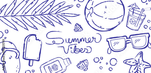 Ilustración decorativa dibujada a mano de vibra de verano. Vector