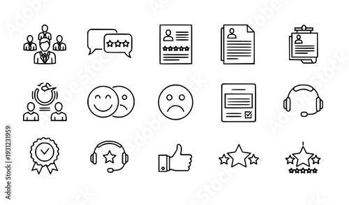 Testimonials and Feedback Line Icon Set CRM Review Emotion 48x48 Editable Stroke Vector