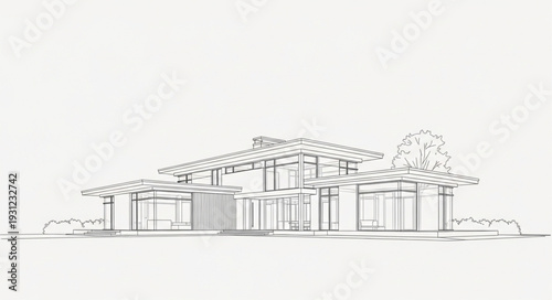Architectural sketch of a modern house design.