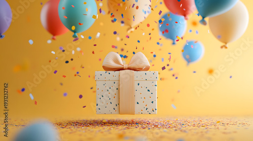 Illustration of a happy birthday cake, sharp image with a blurred background.