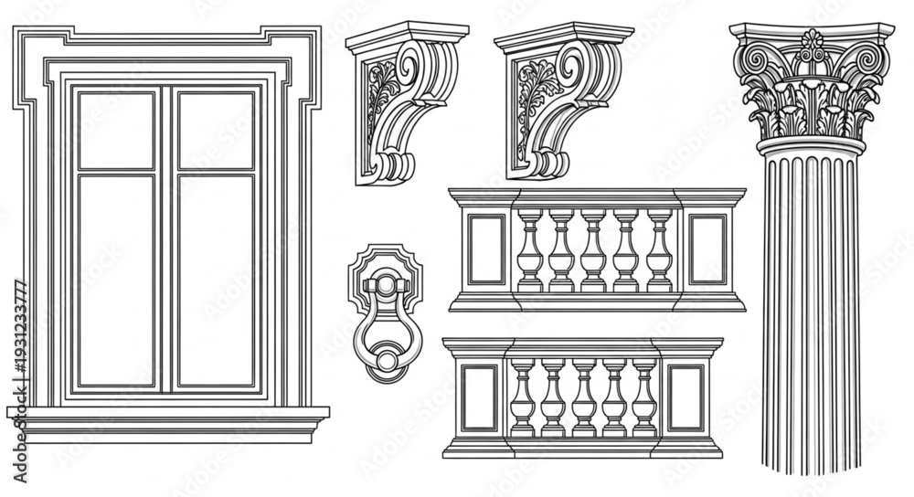Naklejka premium Architectural Elements Collection Vintage Drawing Style.