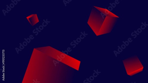 Abstract red geometric shapes floating against a dark blue background