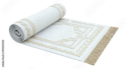 White and Gold Islamic Prayer Rug with Geometric Design