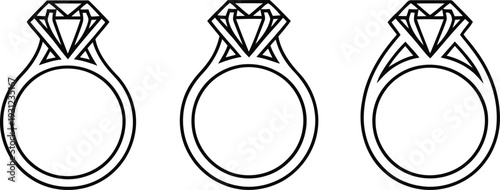 Three solitaire diamond rings with different settings Vector