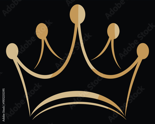 Gold crown with three peaks on black background royal symbol