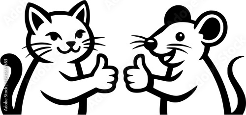 cat and mouse vector design, with thum up 