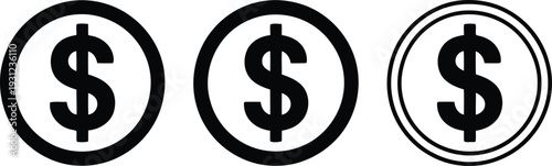 Three black dollar sign icons in a row on a white background Vector