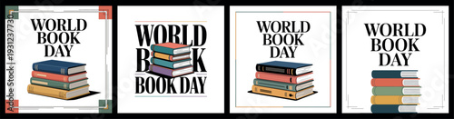 World Book Day Posters with Stacked Books and Modern Typography