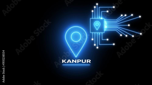 Wallpaper Mural Kanpur Location Map Pin with Circuit Board Neon Lights Technology Background Torontodigital.ca