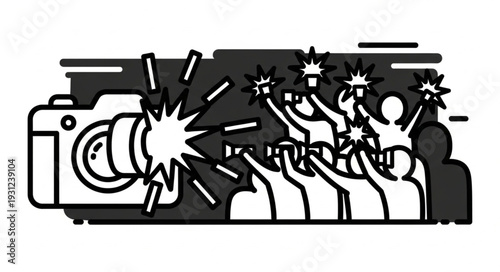 Celebrity paparazzi flashing cameras capturing event moments.