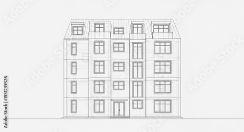 Tableau sur toile Architectural sketch of a multi story residential building facade