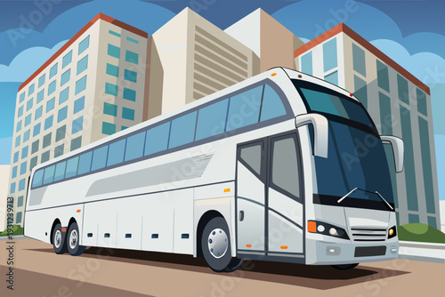 Modern Coach Bus Transportation – Urban Travel and Public Transit Illustration