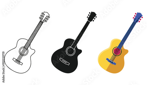Set of ukulele icons simple flat vector design musical instrument illustration isolated on white background
