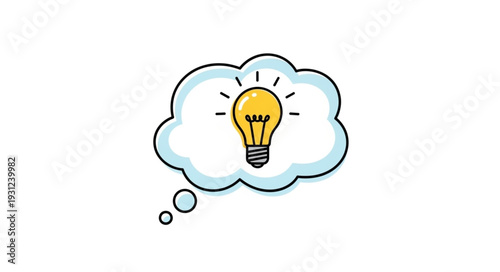 Bright idea light bulb inside a thought bubble.