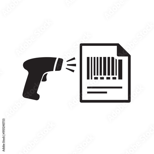Barcode scanner scanning document with barcode black