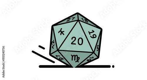 A twenty-sided die icon displaying zodiac symbols, representing fate and chance in tabletop games