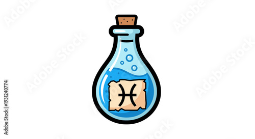 Mystical Pisces Zodiac Sign Potion Bottle Illustration for Astrology and Horoscope Concepts