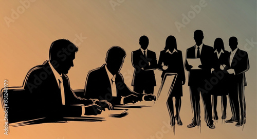 Business meeting silhouettes of professionals in a conference room.
