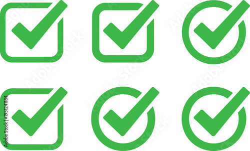 Six green checkmarks on white background Vector