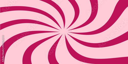 Candy color sunburst background. Abstract pink cream sunbeams design wallpaper. Sweet rotating cartoon swirl or whirlpool. Colorful spinning lines for template, banner, poster, flyer, brochure. Eps10