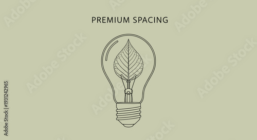Simple Line Art Light Bulb with Leaf.