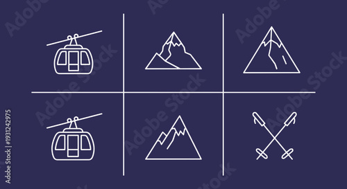 Ski Lift and Mountain Icons Set.