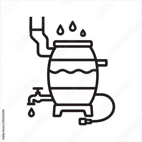 Rainwater harvesting barrel outline icon vector
