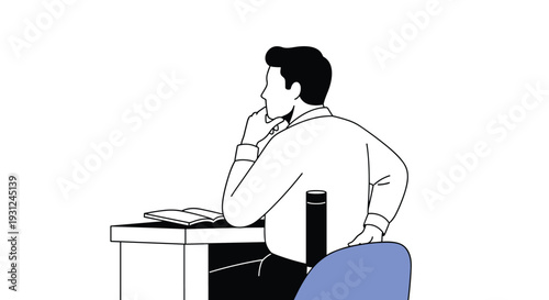 Professional man sitting at his office desk works while using a black lumbar support cushion for better posture and comfort.